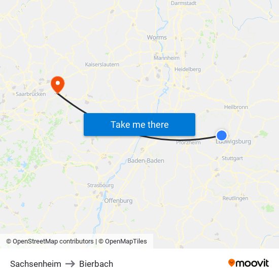 Sachsenheim to Bierbach map