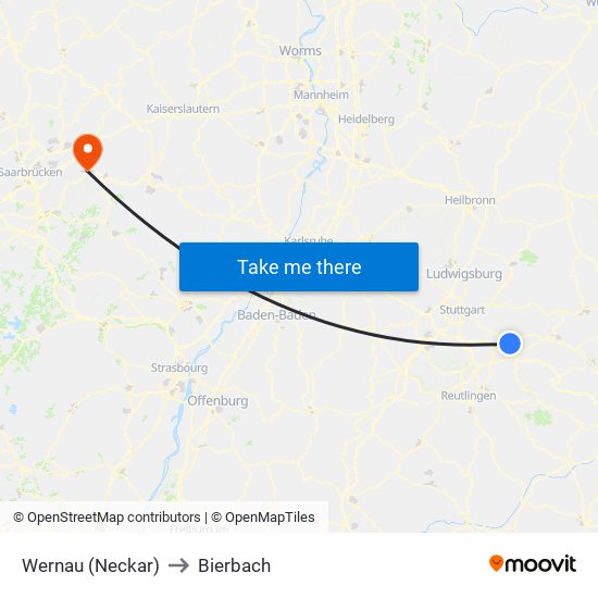 Wernau (Neckar) to Bierbach map