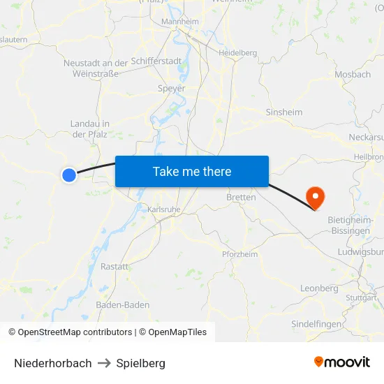 Niederhorbach to Spielberg map