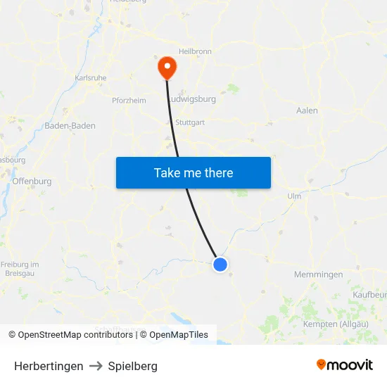 Herbertingen to Spielberg map