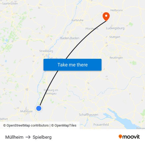 Müllheim to Spielberg map