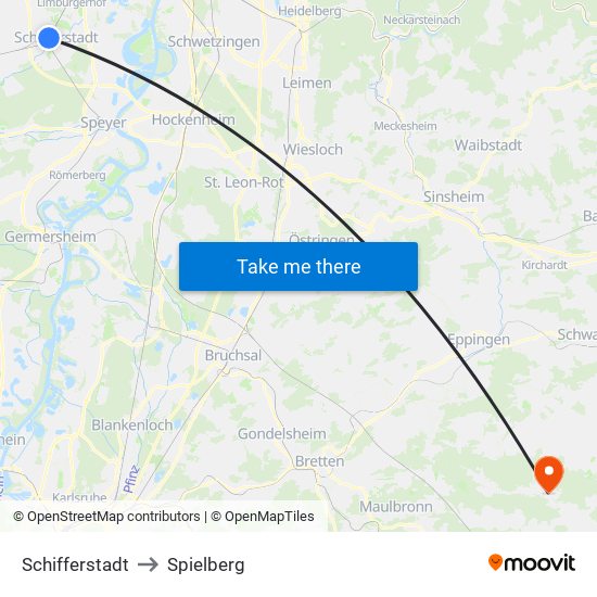 Schifferstadt to Spielberg map
