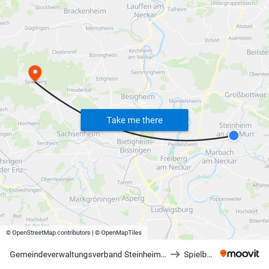 Gemeindeverwaltungsverband Steinheim-Murr to Spielberg map