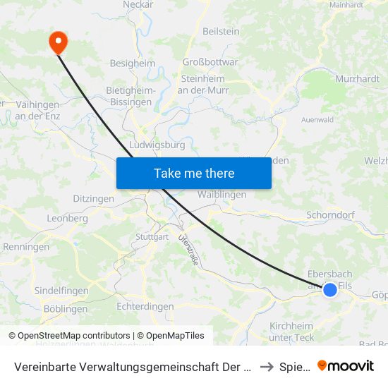 Vereinbarte Verwaltungsgemeinschaft Der Stadt Ebersbach An Der Fils to Spielberg map