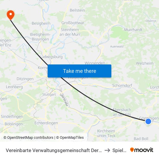 Vereinbarte Verwaltungsgemeinschaft Der Stadt Göppingen to Spielberg map