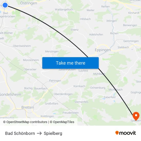 Bad Schönborn to Spielberg map