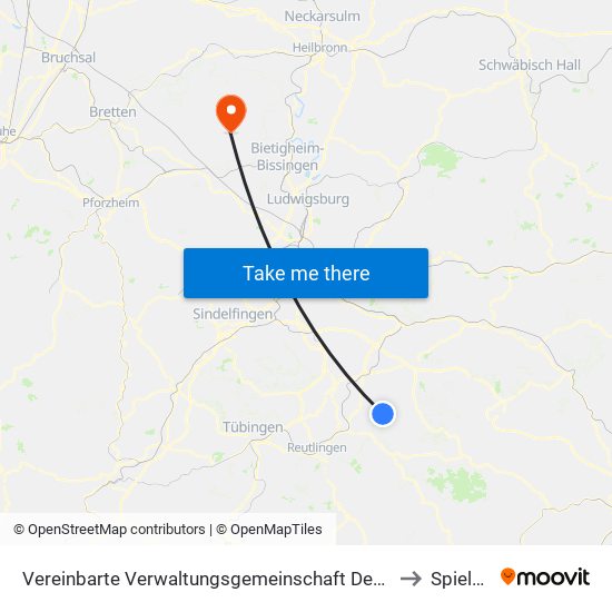 Vereinbarte Verwaltungsgemeinschaft Der Stadt Neuffen to Spielberg map