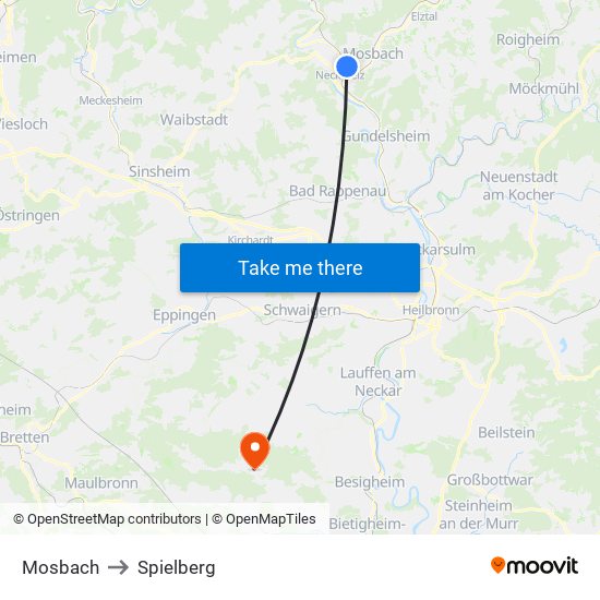 Mosbach to Spielberg map