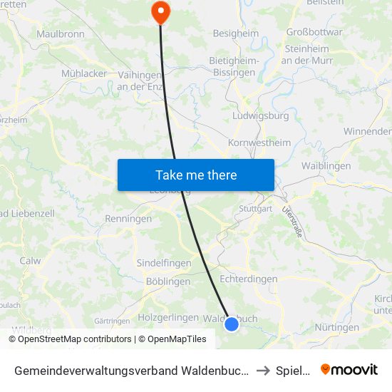 Gemeindeverwaltungsverband Waldenbuch/Steinenbronn to Spielberg map