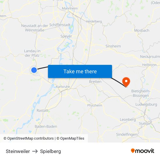 Steinweiler to Spielberg map