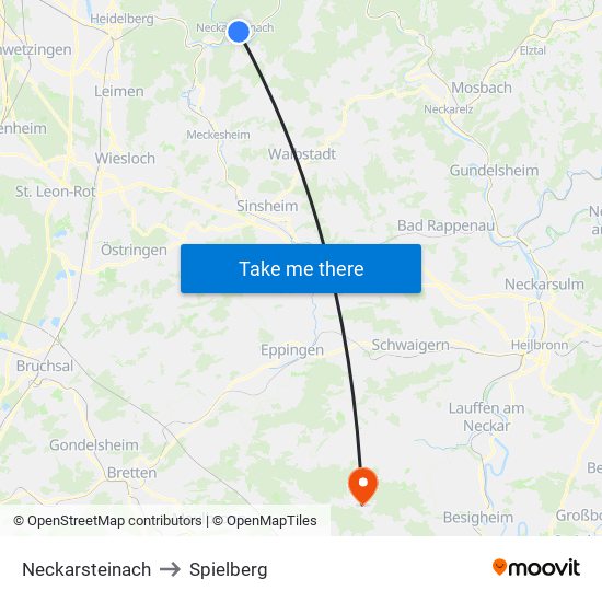 Neckarsteinach to Spielberg map