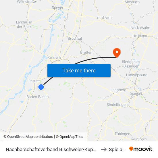 Nachbarschaftsverband Bischweier-Kuppenheim to Spielberg map