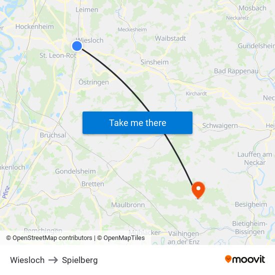 Wiesloch to Spielberg map