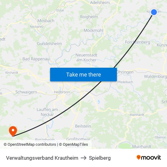 Verwaltungsverband Krautheim to Spielberg map