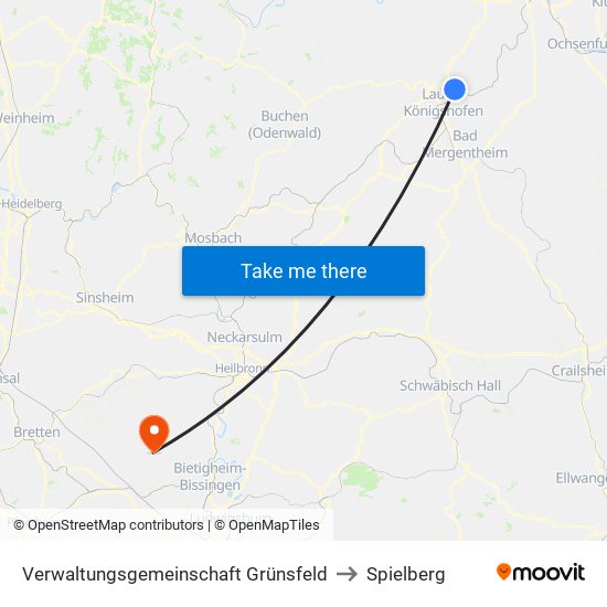 Verwaltungsgemeinschaft Grünsfeld to Spielberg map