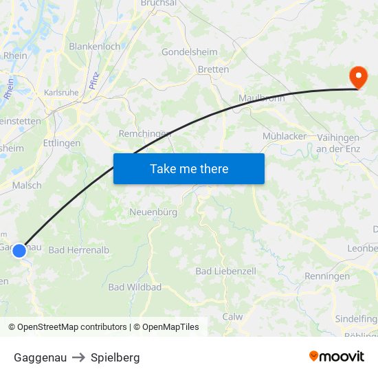 Gaggenau to Spielberg map