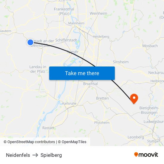 Neidenfels to Spielberg map