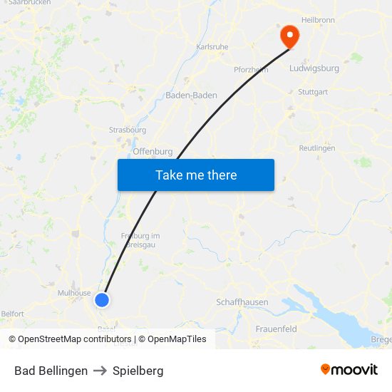 Bad Bellingen to Spielberg map