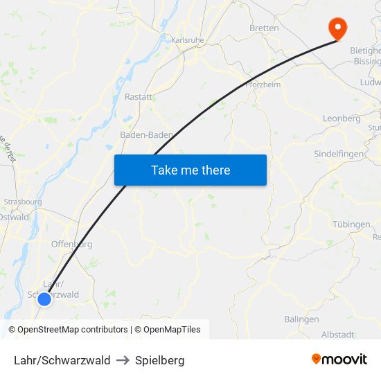 Lahr/Schwarzwald to Spielberg map