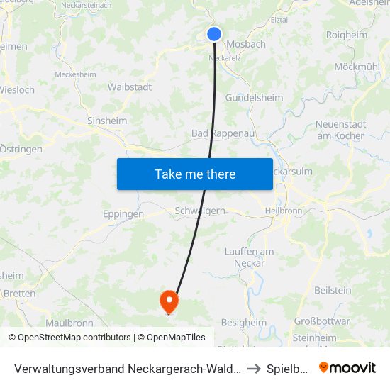 Verwaltungsverband Neckargerach-Waldbrunn to Spielberg map