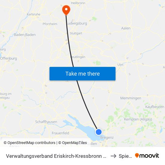 Verwaltungsverband Eriskirch-Kressbronn am Bodensee-Langenargen to Spielberg map