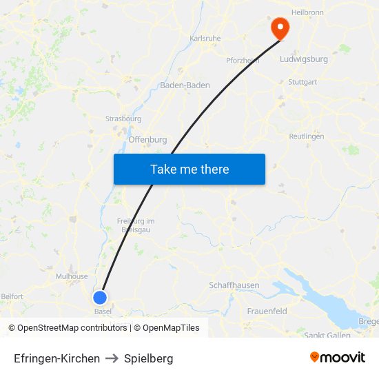 Efringen-Kirchen to Spielberg map