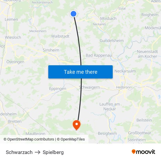 Schwarzach to Spielberg map