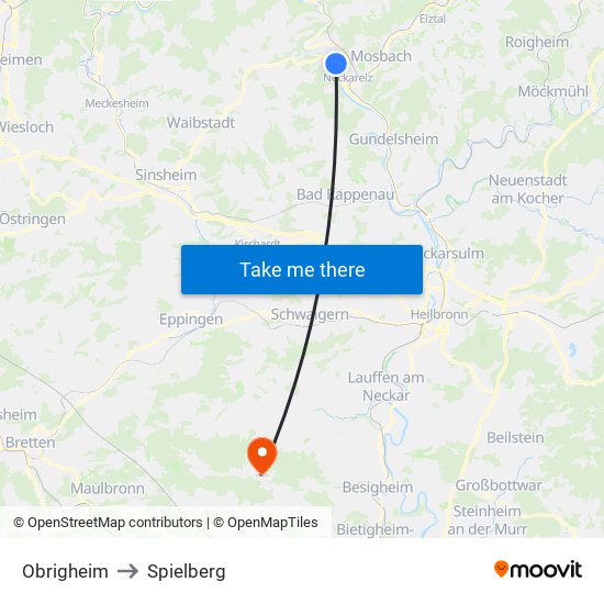 Obrigheim to Spielberg map