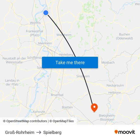 Groß-Rohrheim to Spielberg map