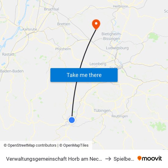 Verwaltungsgemeinschaft Horb am Neckar to Spielberg map