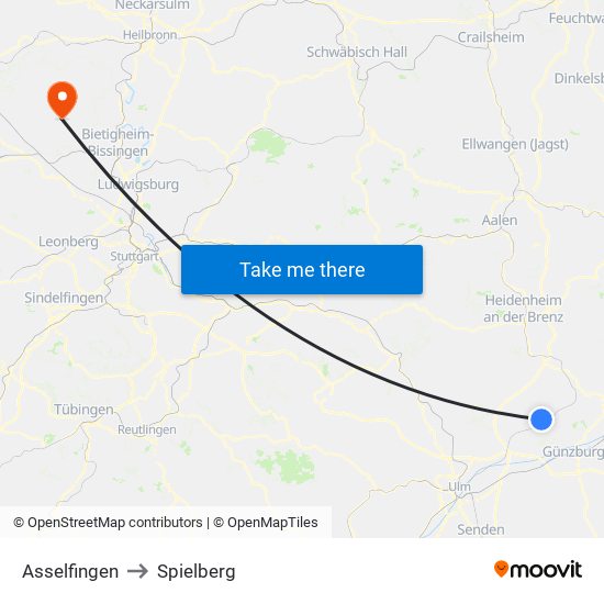 Asselfingen to Spielberg map