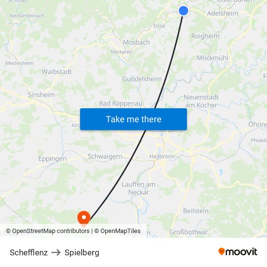Schefflenz to Spielberg map