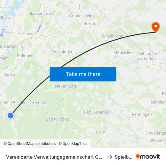 Vereinbarte Verwaltungsgemeinschaft Gernsbach to Spielberg map