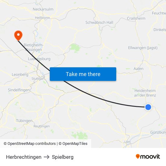 Herbrechtingen to Spielberg map