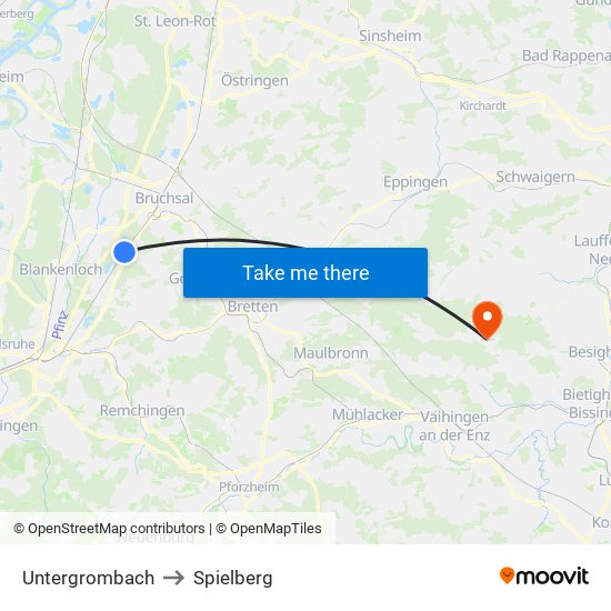 Untergrombach to Spielberg map