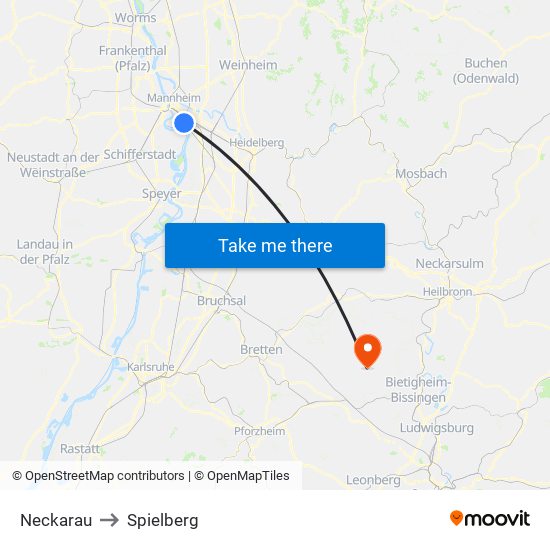 Neckarau to Spielberg map