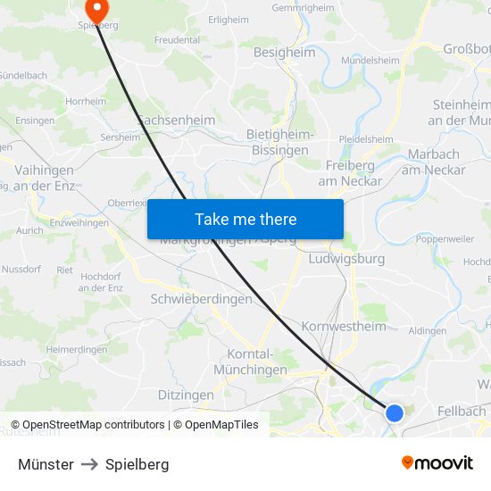 Münster to Spielberg map