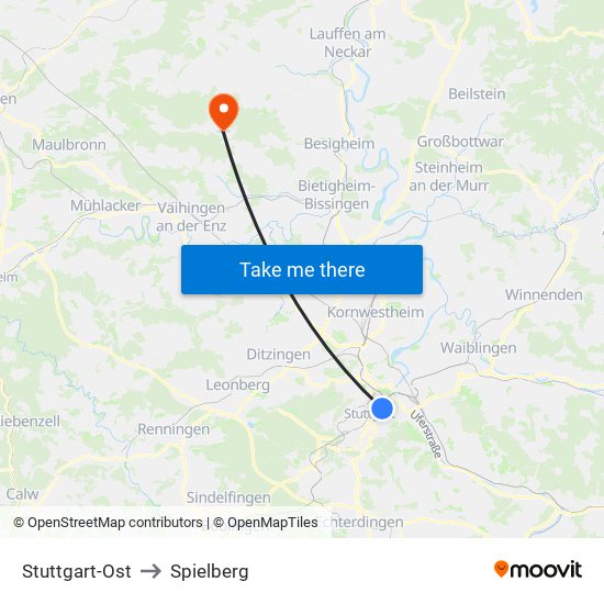 Stuttgart-Ost to Spielberg map