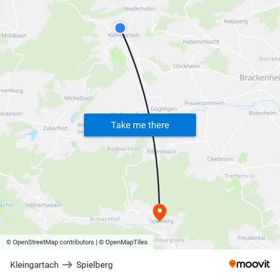 Kleingartach to Spielberg map