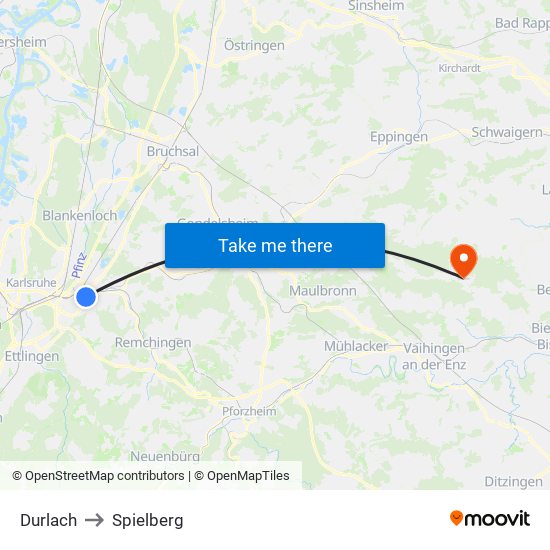 Durlach to Spielberg map