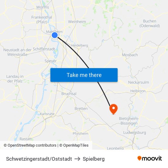 Schwetzingerstadt/Oststadt to Spielberg map