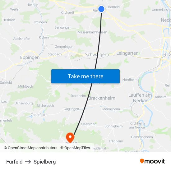 Fürfeld to Spielberg map