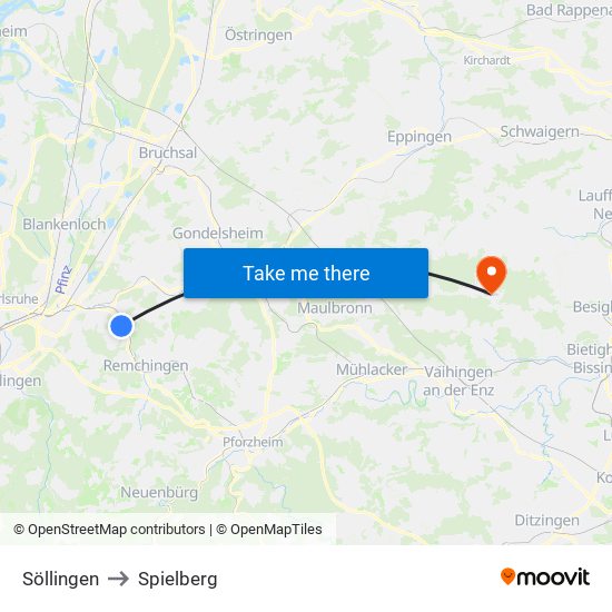Söllingen to Spielberg map
