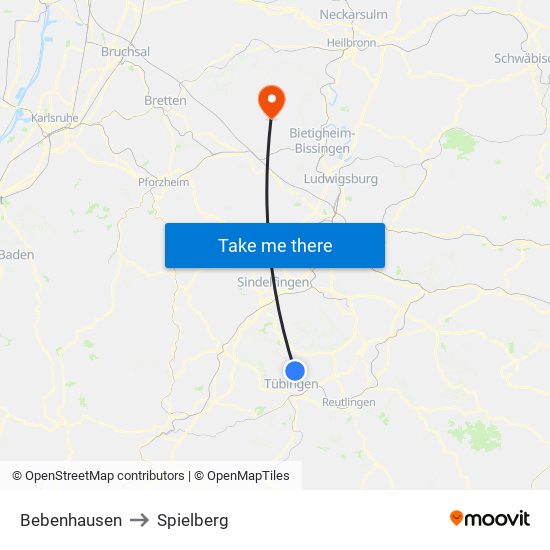 Bebenhausen to Spielberg map