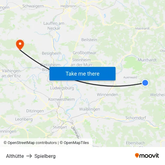 Althütte to Spielberg map