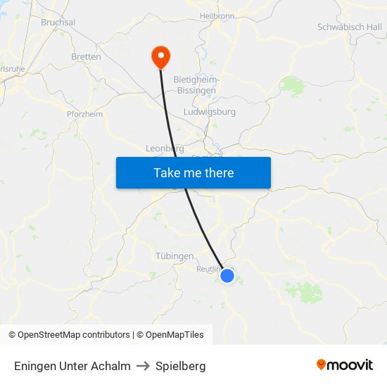 Eningen Unter Achalm to Spielberg map