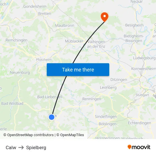 Calw to Spielberg map