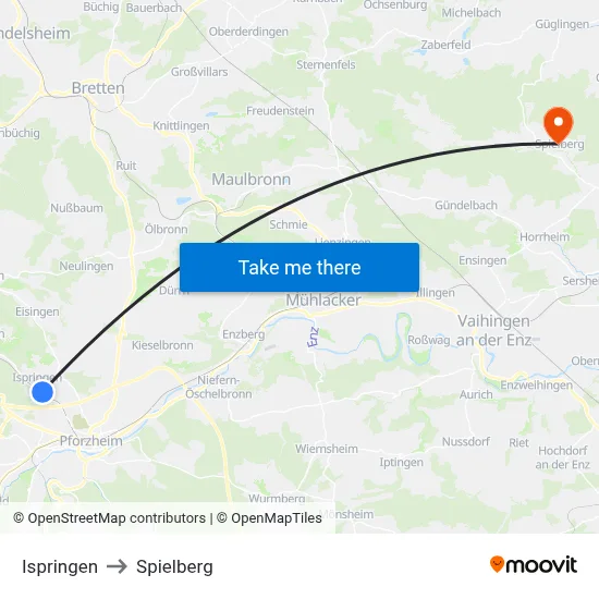 Ispringen to Spielberg map