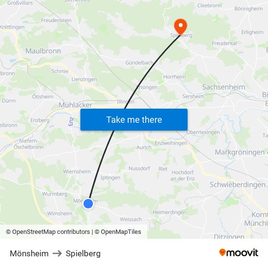 Mönsheim to Spielberg map