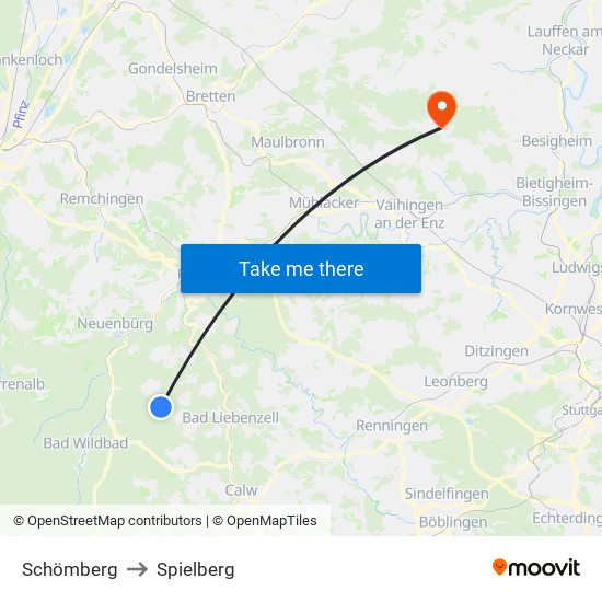 Schömberg to Spielberg map
